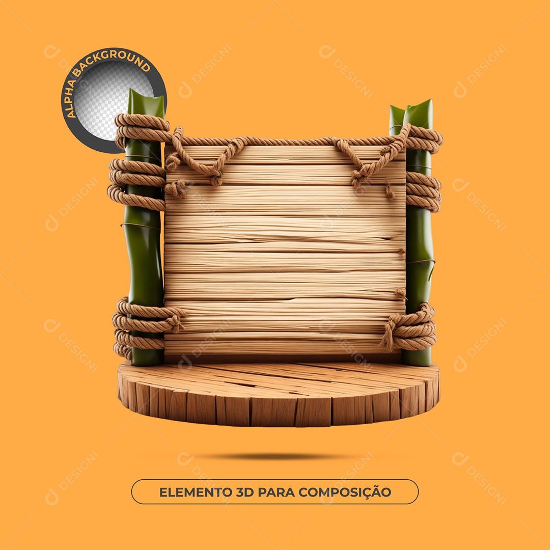 Placa e Pódio De Madeira e Bambu Elemento 3D Para Composição PSD