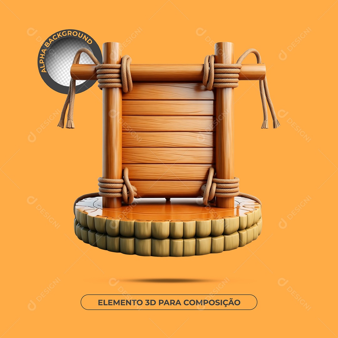Placa e Pódio De Madeira e Bambu Elemento 3D Para Composição PSD