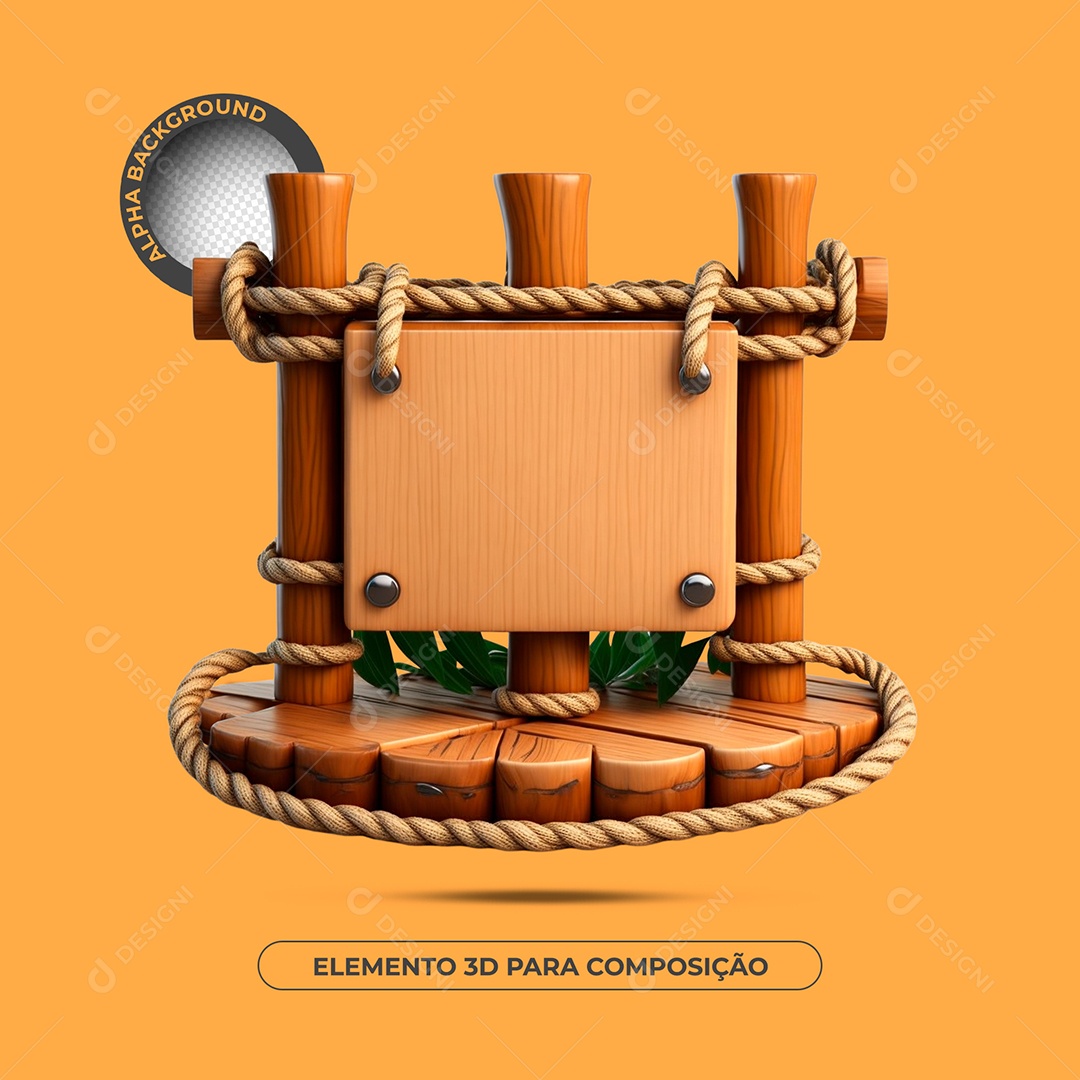 Placa e Pódio De Madeira e Bambu Elemento 3D Para Composição PSD