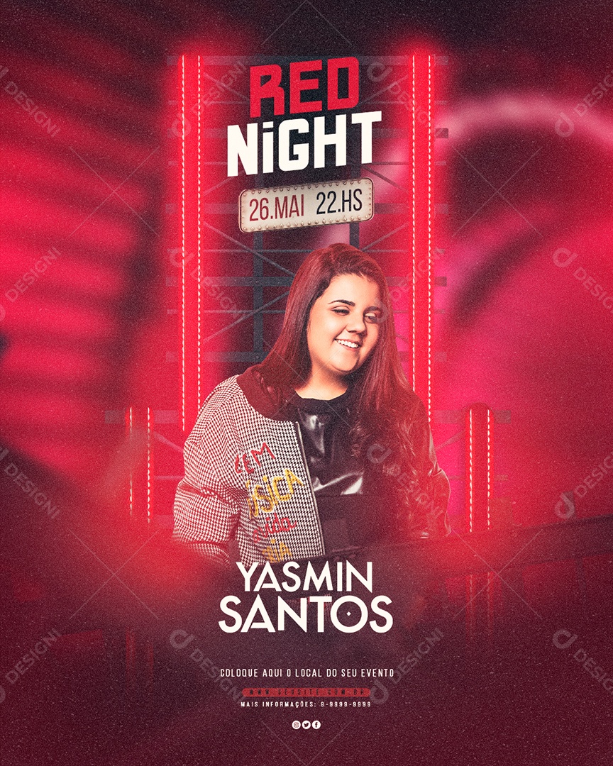 Show Red Night Yasmin Santos Flyer Social Media PSD Editável