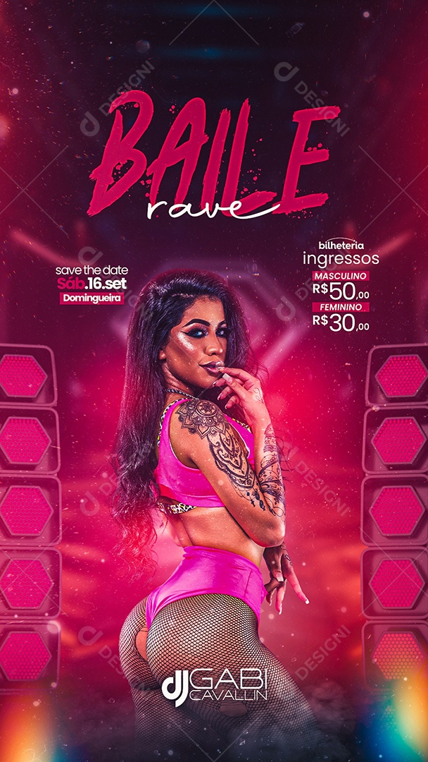 Story Baile Rave Flyer Dj Gabi Cavallin Social Media PSD Editável