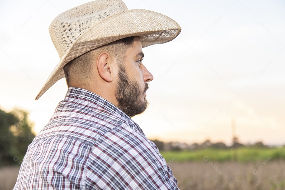 Homem jovem agricultor sobre plantio