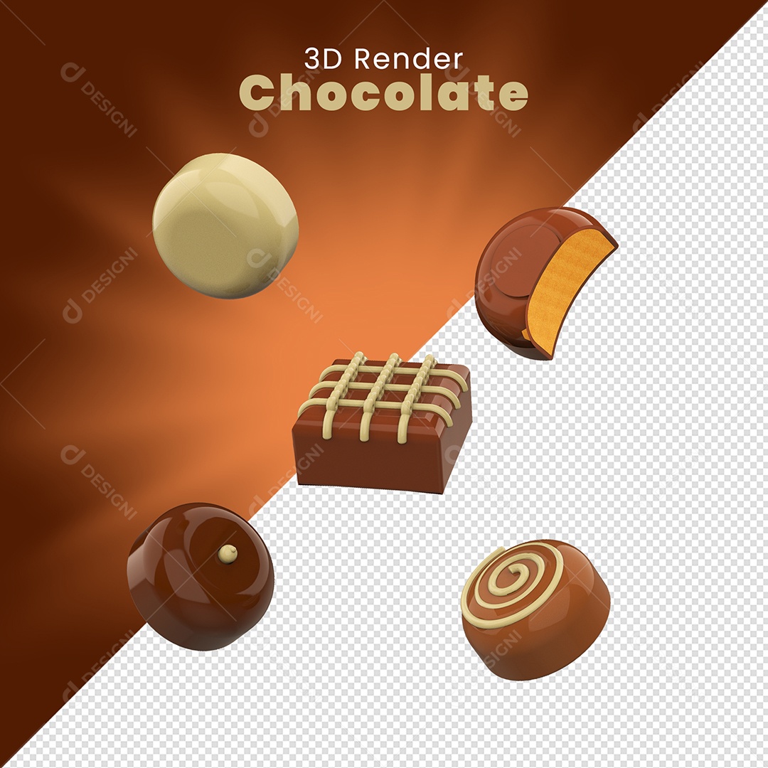 Pedaços De Chocolate Doces Elemento 3D Para Composição PSD