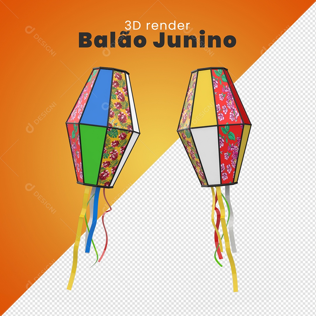Elemento 3D Balão Junino São João Para Composição PSD