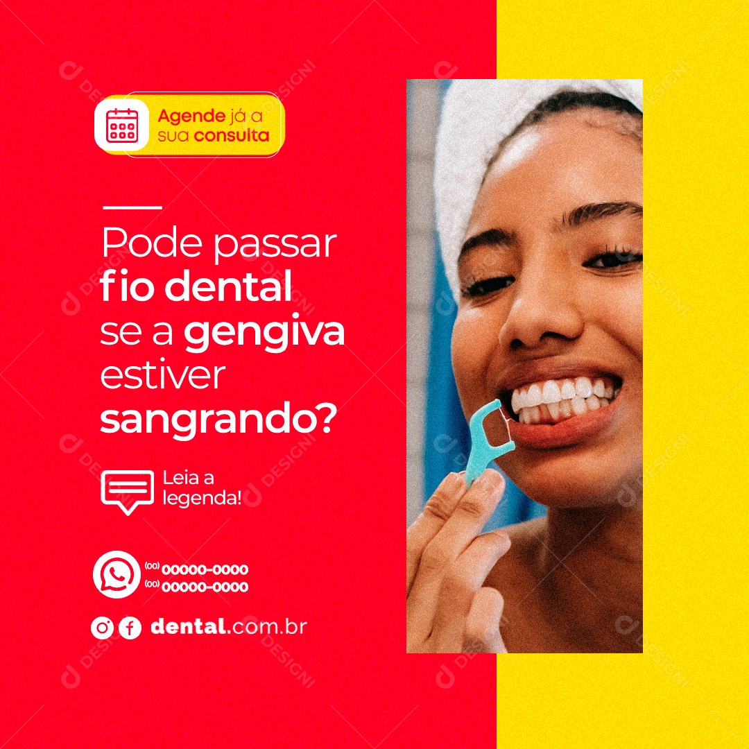 Pode Passar Fio Dental Se a Gengiva Estiver Sangrando Dentista Social Media PSD Editável