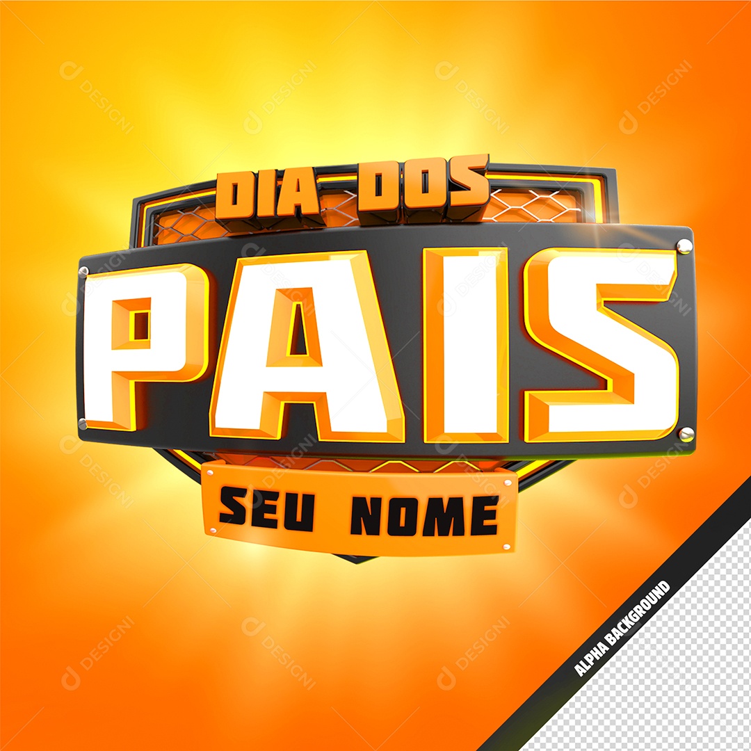 Selo 3D Dia Dos Pais Laranja Para Composição PSD