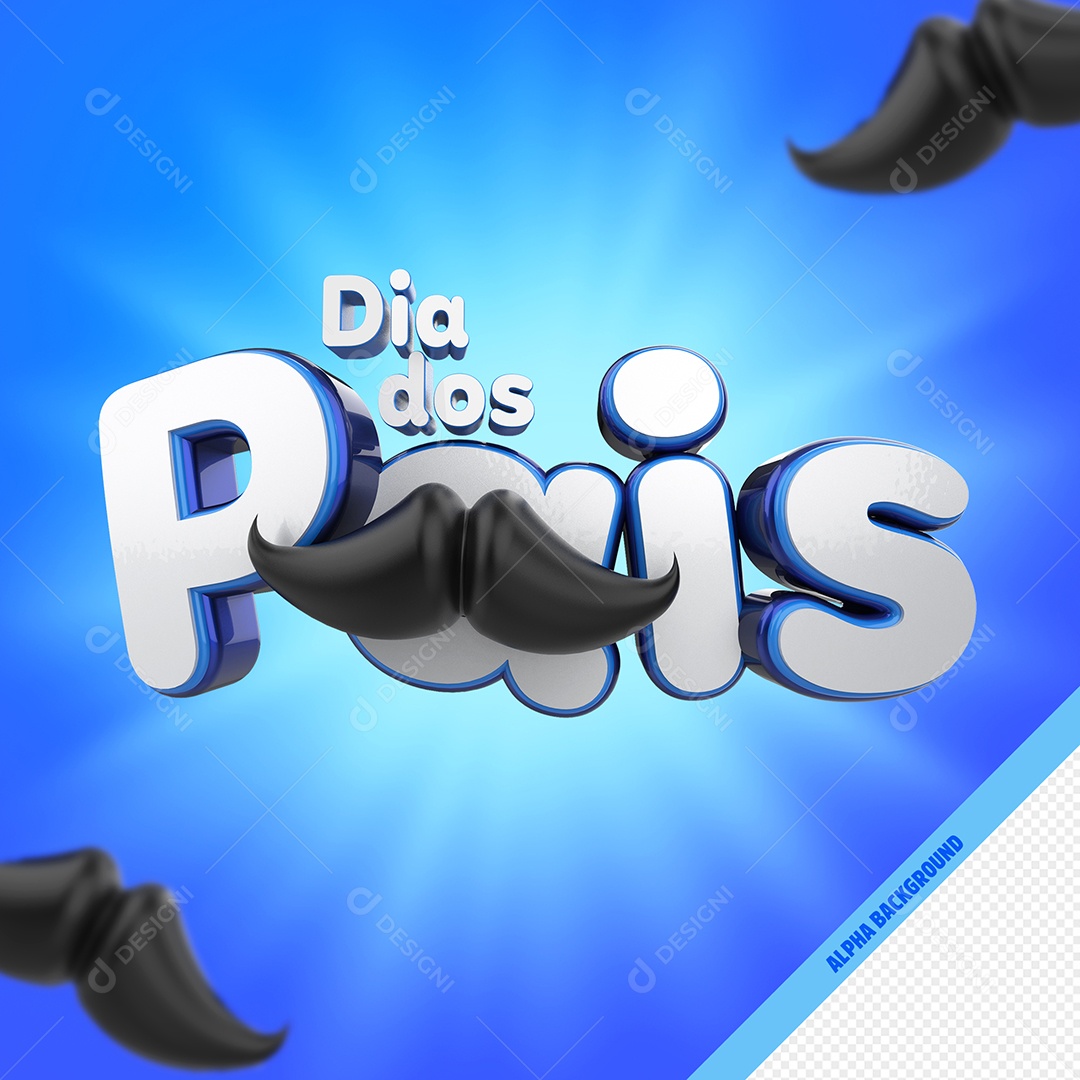 Texto 3D Dia Dos Pais Bigode Azul Para Composição PSD