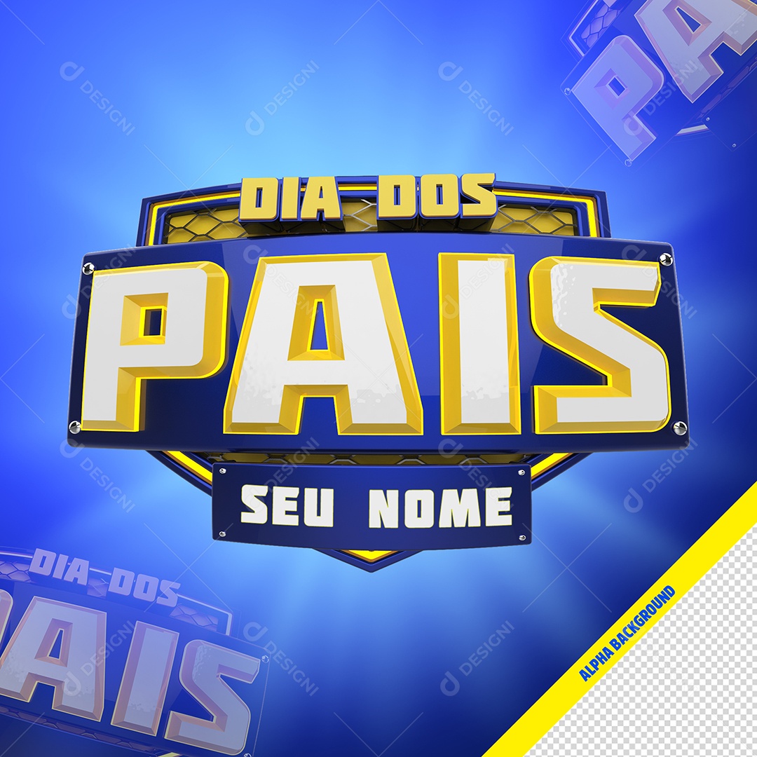 Selo 3D Dia Dos Pais Azul Para Composição PSD