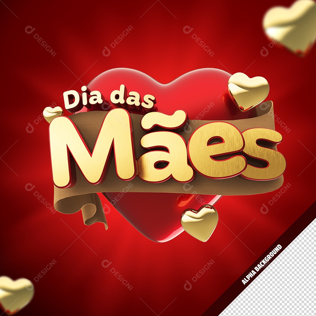 Selo 3D Dia Das Mães Coração Vermelho Para Composição PSD