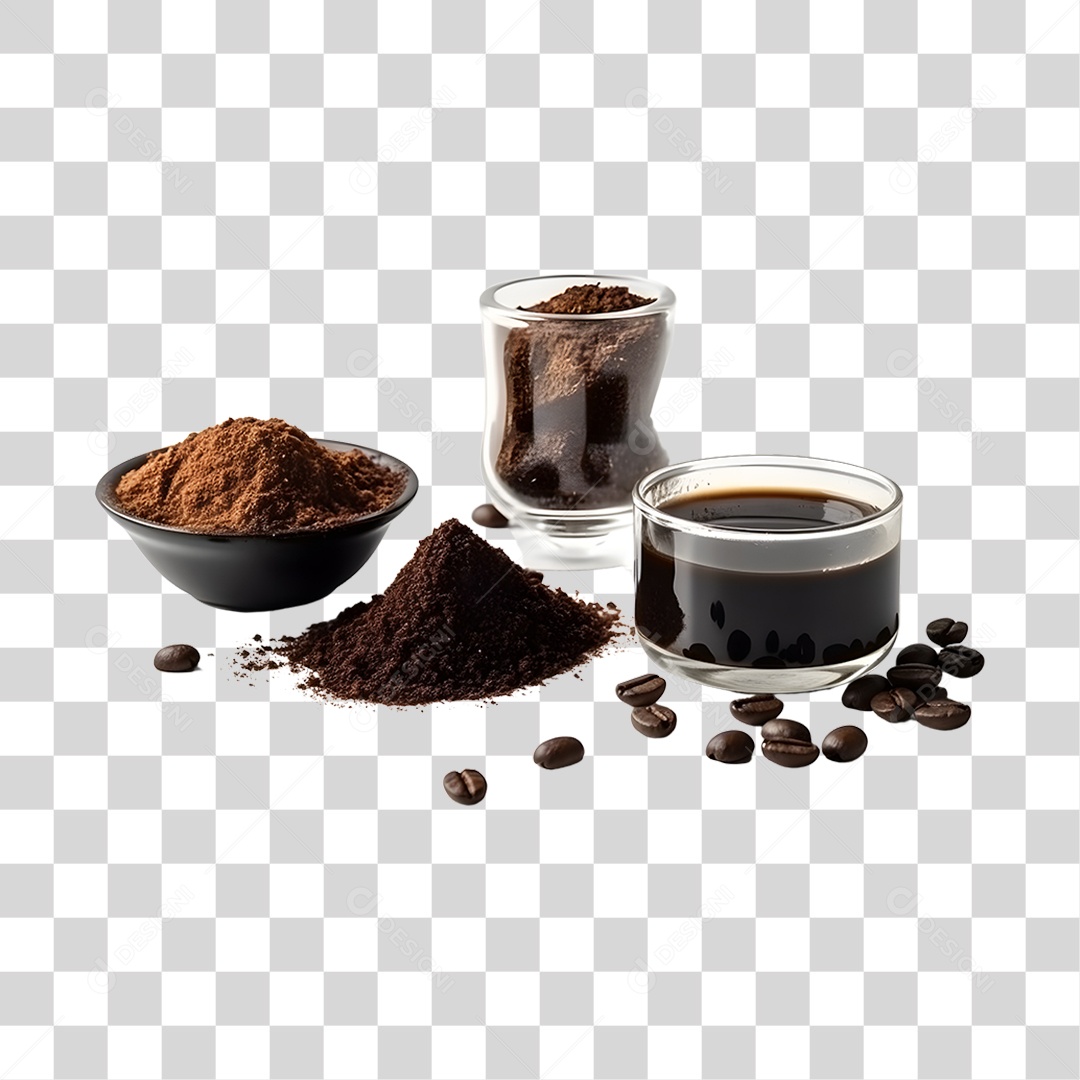 Grãos de café torrado sobre tigela PNG Transparente