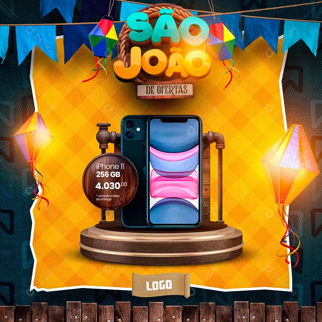 São João De Ofertas Iphone 11 256 GB Loja De Celulares Social Media PSD Editável