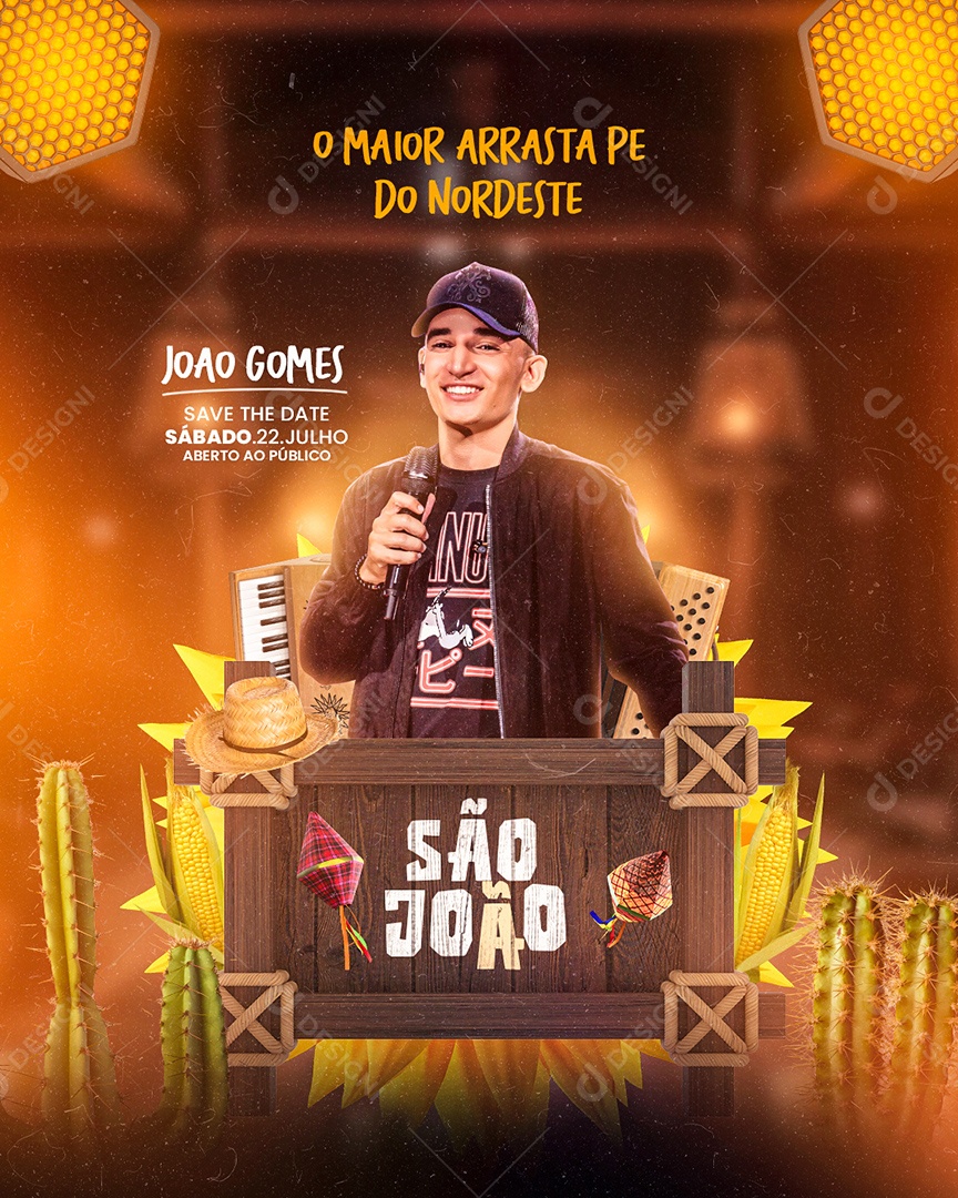 O Maior Arrasta PE Do Nordeste Flyer João Gomes De São João Social Media PSD Editável