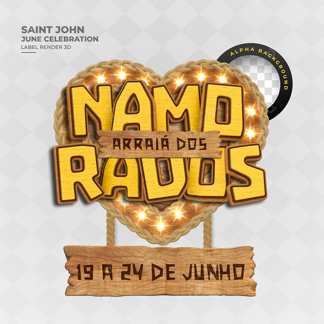 Selo 3D Arraiá dos Namorados Para Composição PSD