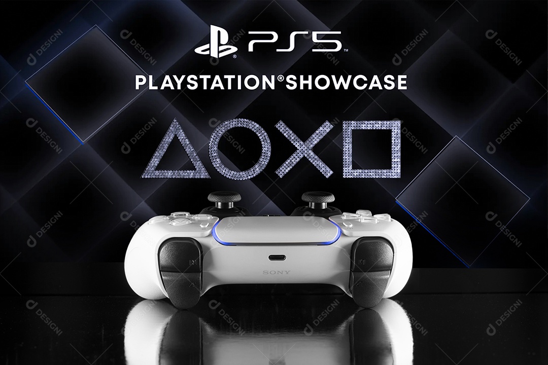 Logotipo da vitrine do Playstation com controlador Dual Sense