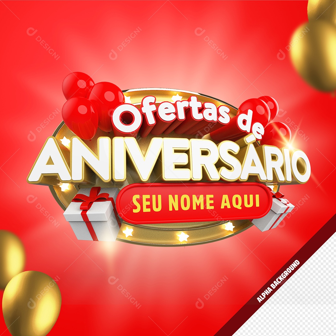 Selo 3D Ofertas De Aniversario Vermelho Balões Para Composição PSD