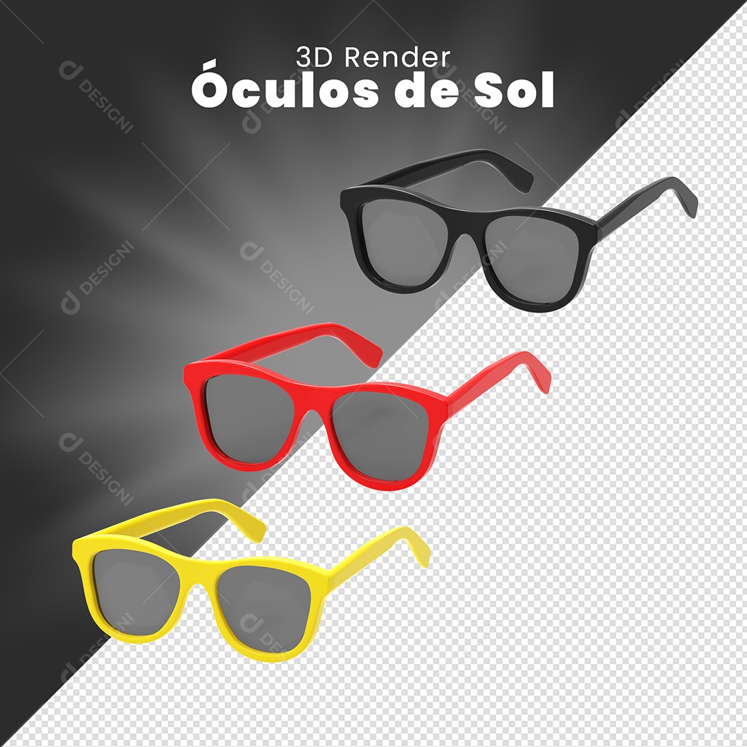 Óculos De Sol Preto Vermelho Amarelo Elemento 3D Para Composição PSD