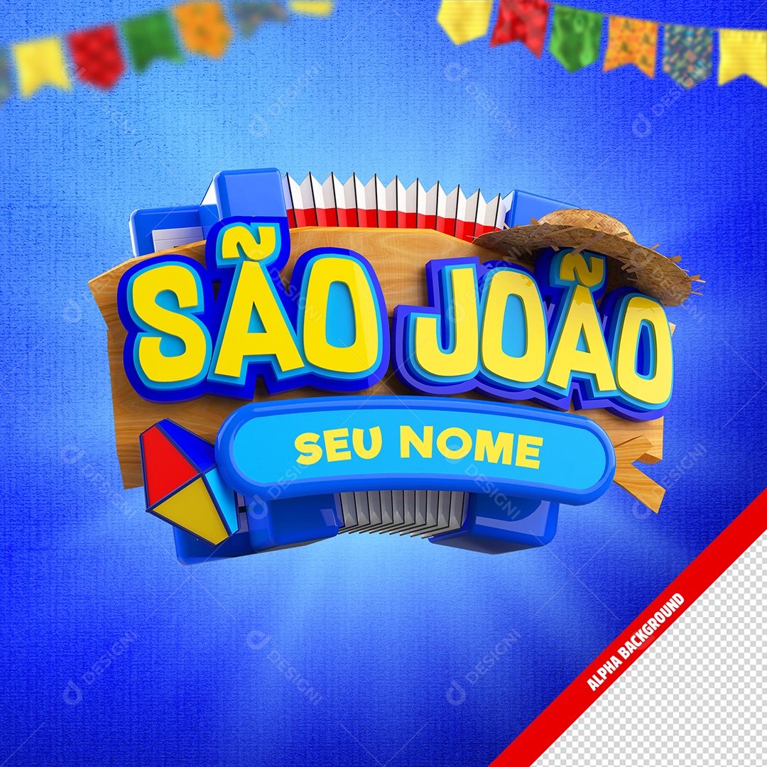 Selo 3D São João Sanfona Bandeira Para Composição PSD