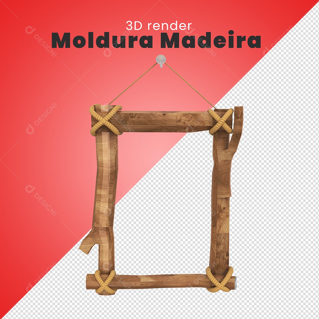 Elemento 3D Moldura De Madeira Quadrada Para Composição PSD