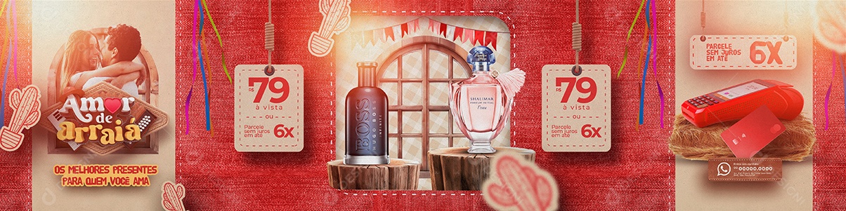 Campanha Publicitária Amor De Arraiá Perfumaria Carrossel Social Media PSD Editável