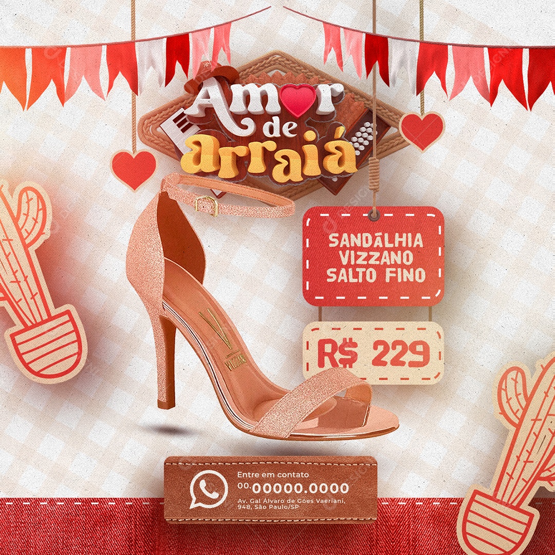 Campanha Publicitária Amor De Arraiá Sandália Vizzano Salto Fino 229,00 Loja De Sapatos Social Media PSD Editável