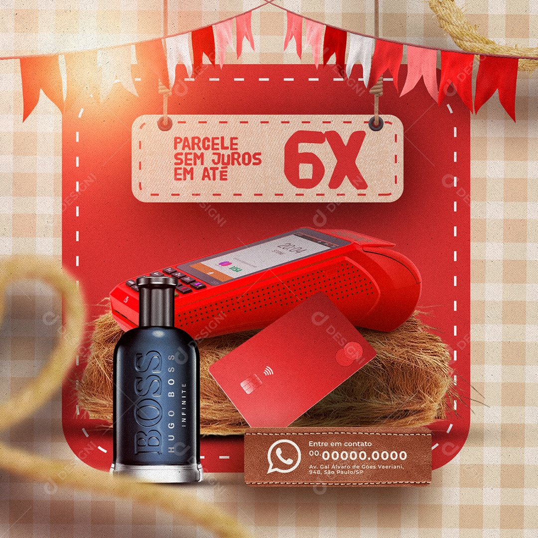Campanha Publicitária Amor De Arraiá Parcele Sem Juros Em Até 6x Perfumaria Social Media PSD Editável