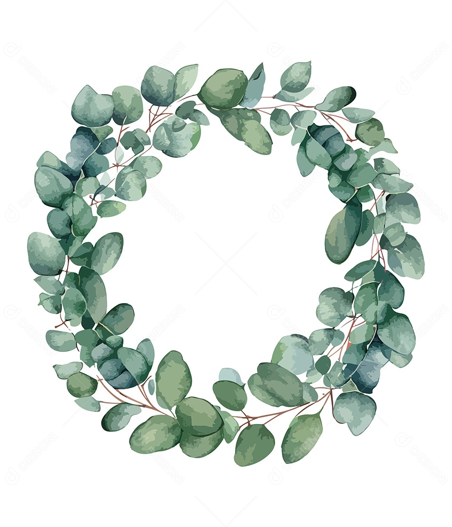 Flor De Aquarela Verde Em Forma De Círculo Desenhada Á Mão Vetor EPS