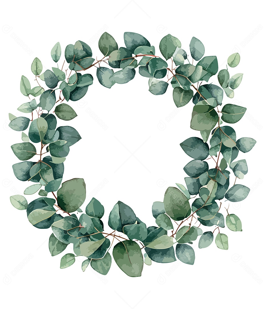 Flor De Aquarela Verde Em Forma De Círculo Desenhada Á Mão Vetor EPS