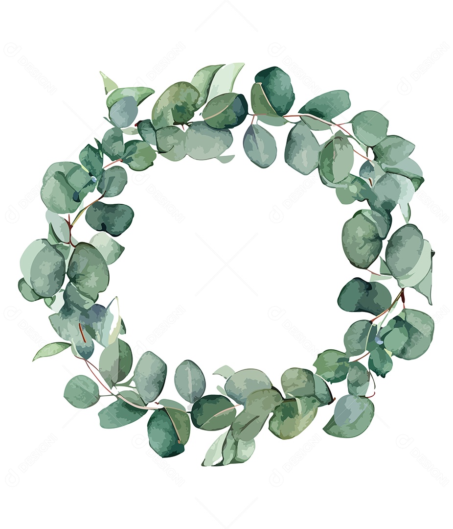 Flor De Aquarela Verde Em Forma De Círculo Desenhada Á Mão Vetor EPS