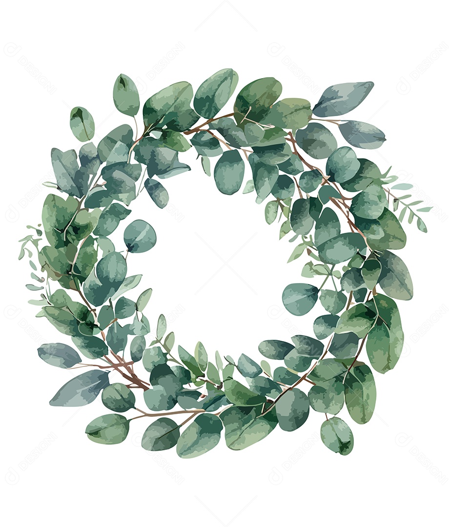 Moldura De Flor De Aquarela Verde Em Forma De Círculo Desenhada Á Mão Vetor EPS