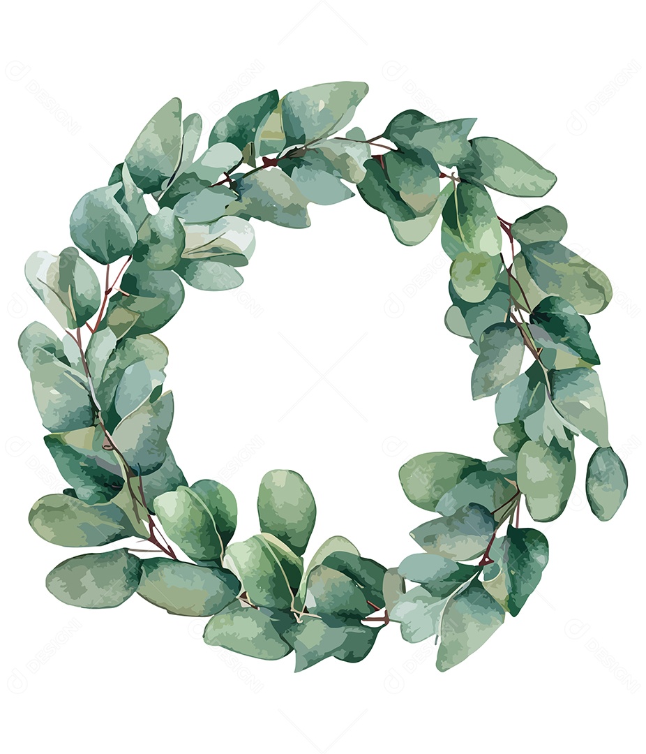 Moldura De Flor De Aquarela Verde Em Forma De Círculo Desenhada Á Mão Vetor EPS