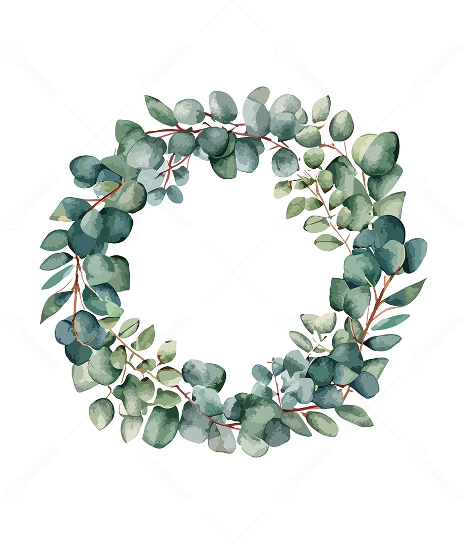 Moldura De Flor De Aquarela Verde Em Forma De Círculo Desenhada Á Mão Vetor EPS