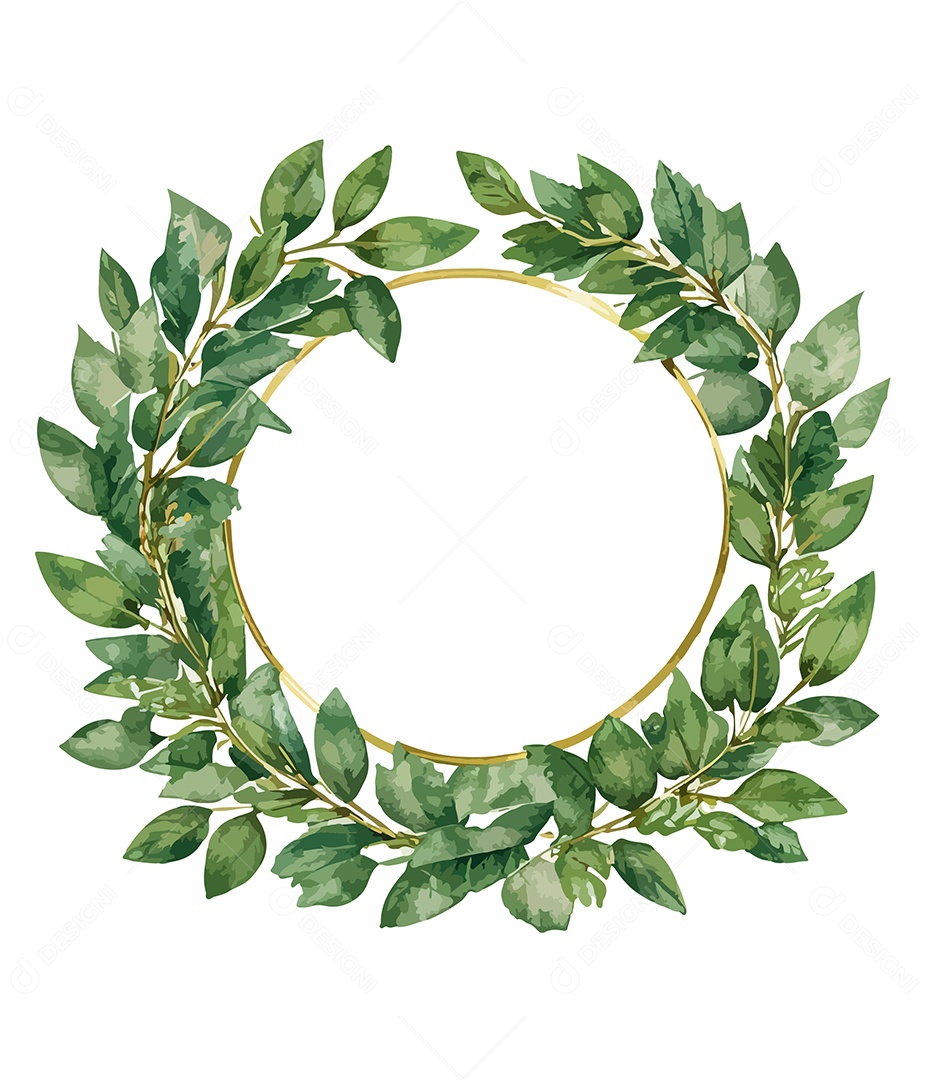 Flor De Aquarela Verde Em Forma De Círculo Desenhada Á Mão Vetor EPS