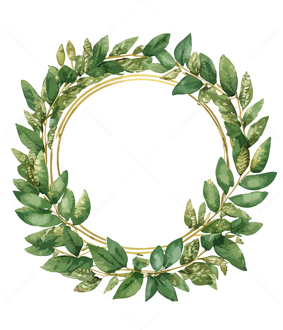 Flor De Aquarela Verde Em Forma De Círculo Desenhada Á Mão Vetor EPS