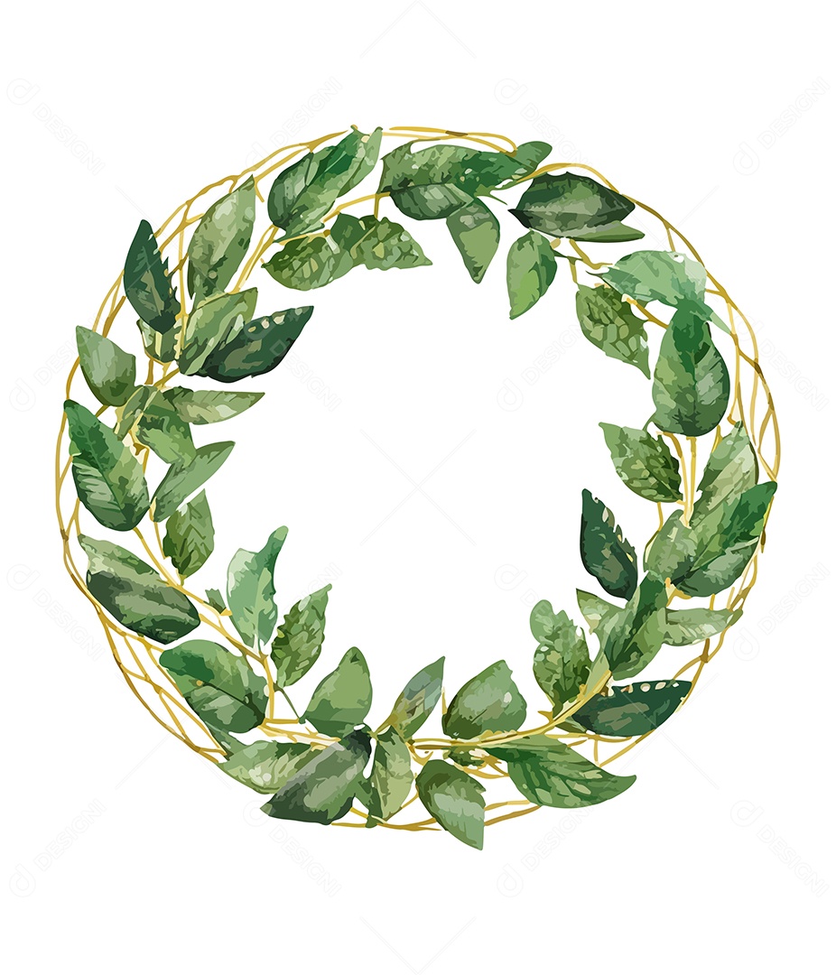 Flor De Aquarela Verde Em Forma De Círculo Desenhada Á Mão Vetor EPS
