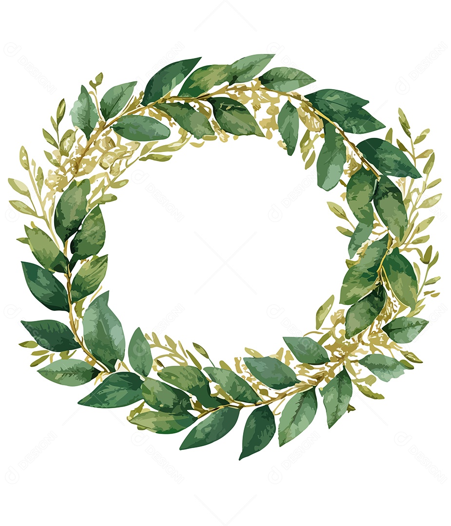 Flor De Aquarela Verde Em Forma De Círculo Desenhada Á Mão Vetor EPS