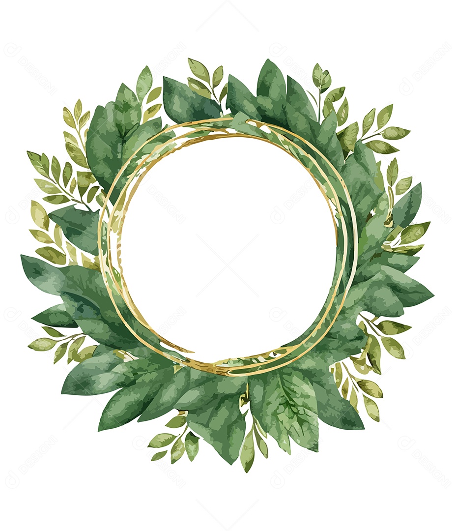 Flor De Aquarela Verde Em Forma De Círculo Desenhada Á Mão Vetor EPS