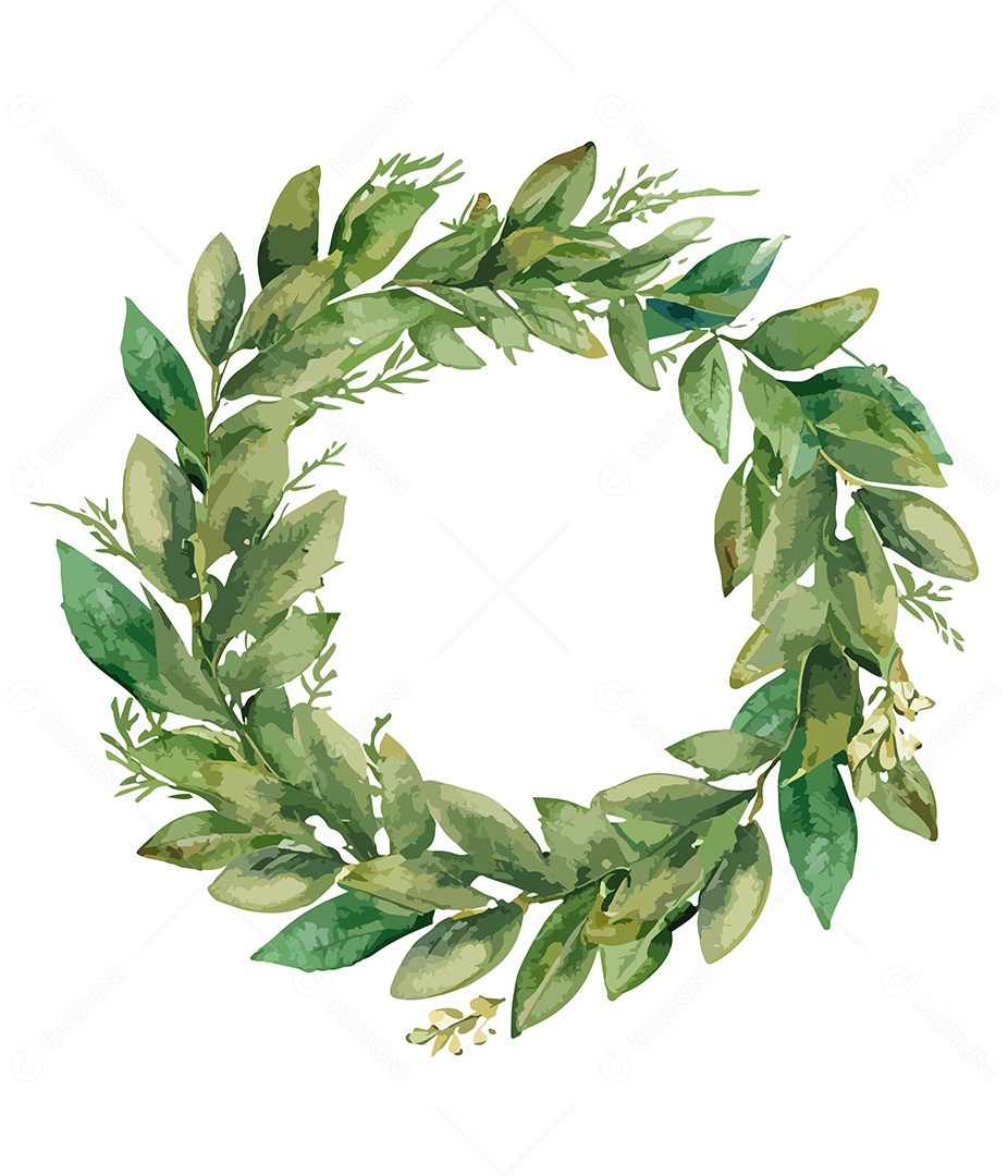 Flor De Aquarela Verde Em Forma De Círculo Desenhada Á Mão Vetor EPS