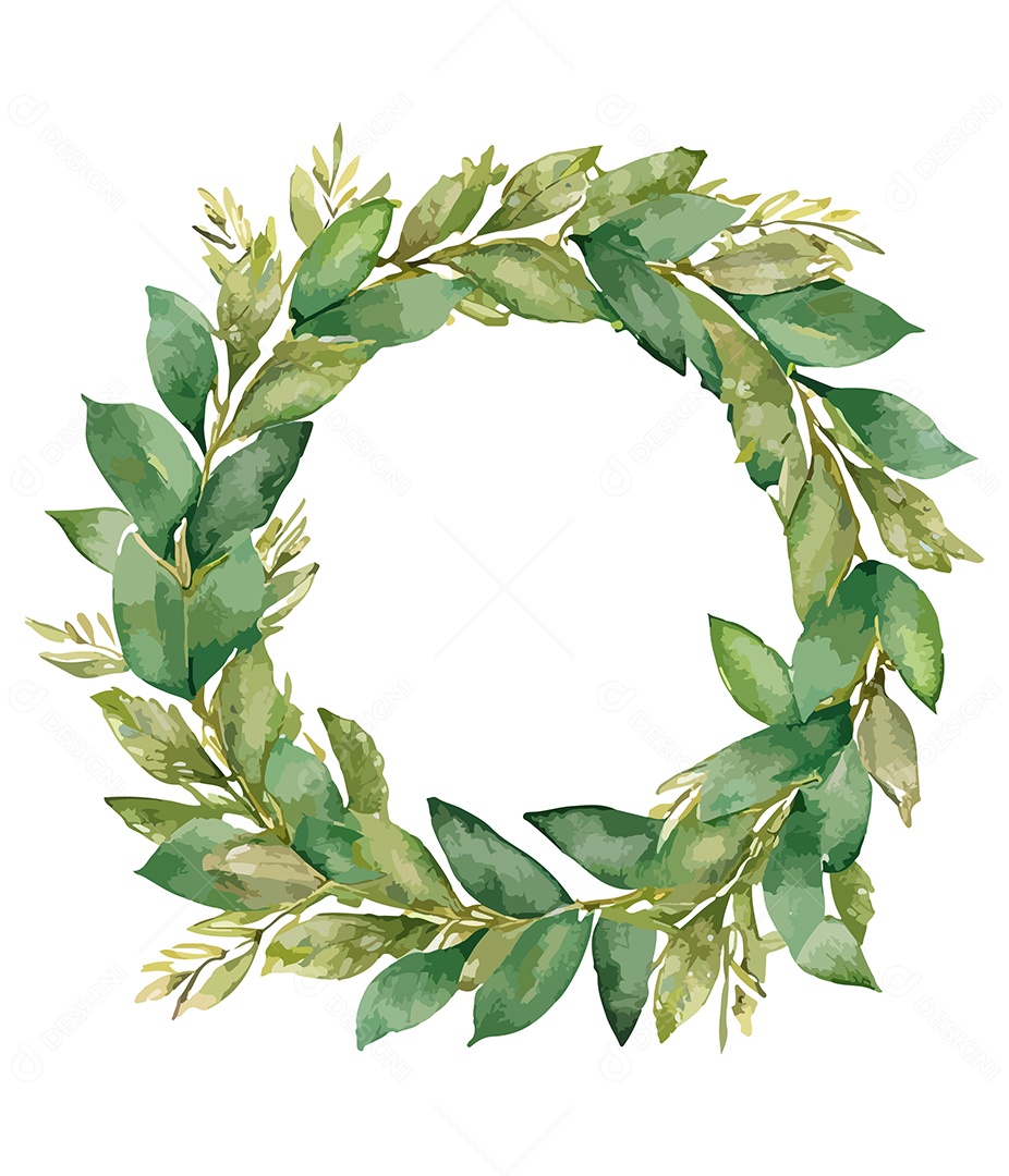 Flor De Aquarela Verde Em Forma De Círculo Desenhada Á Mão Vetor EPS