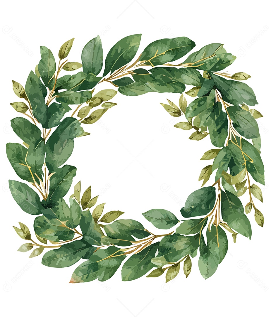 Flor De Aquarela Verde Em Forma De Círculo Desenhada Á Mão Vetor EPS