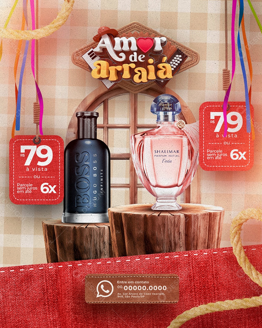 Campanha Publicitária Namorados Amor De Arraiá Perfumaria Social Media PSD Editável