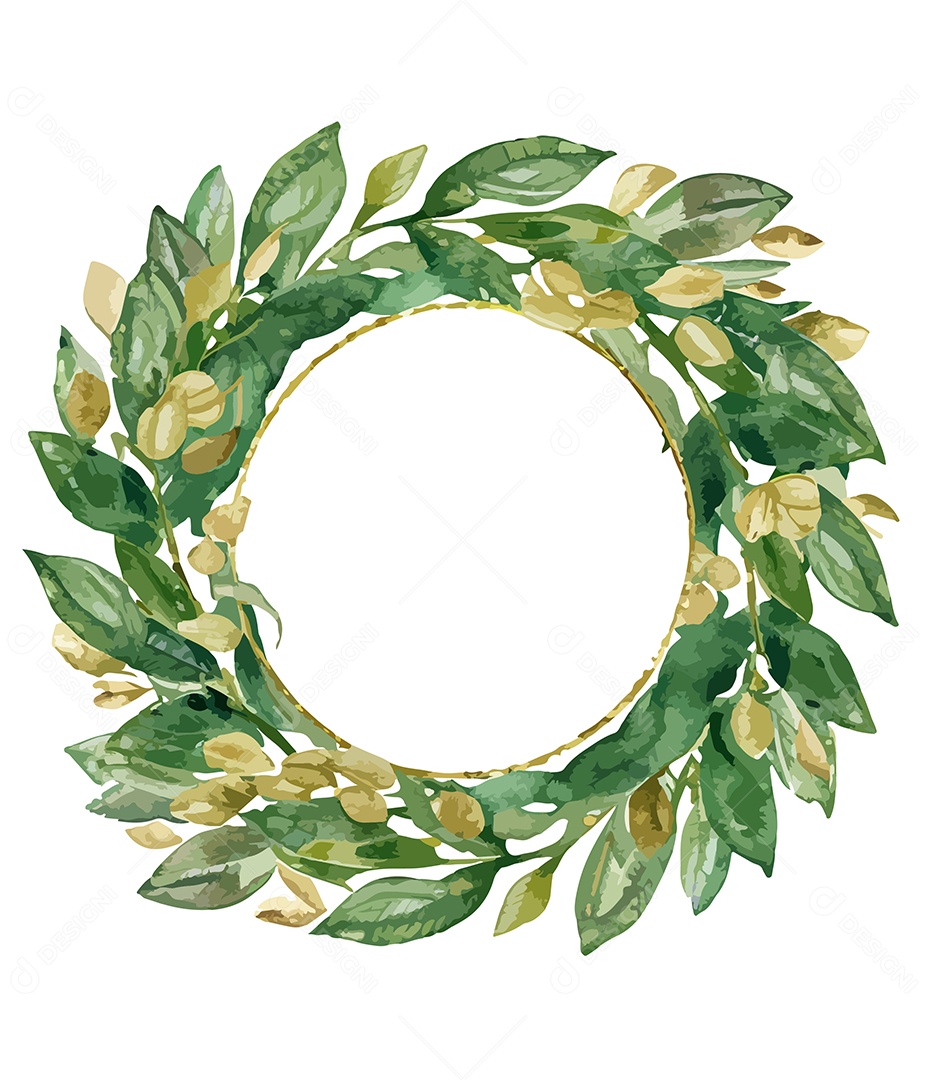 Flor De Aquarela Verde Em Forma De Círculo Desenhada Á Mão Vetor EPS