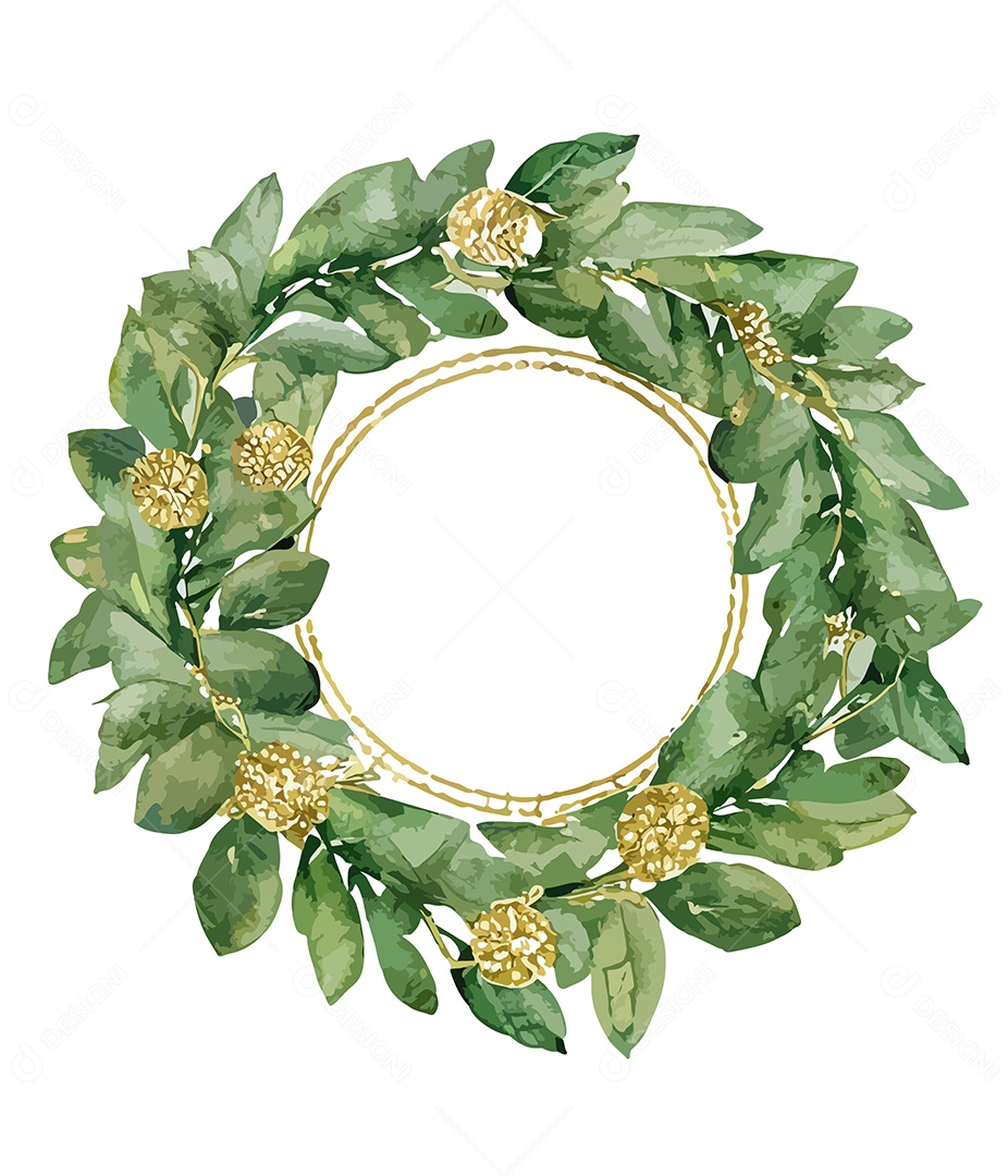 Flor De Aquarela Verde Em Forma De Círculo Desenhada Á Mão Vetor EPS