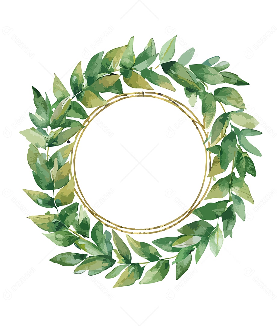 Flor De Aquarela Verde Em Forma De Círculo Desenhada Á Mão Vetor EPS