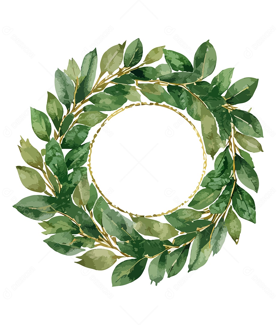 Flor De Aquarela Verde Em Forma De Círculo Desenhada Á Mão Vetor EPS