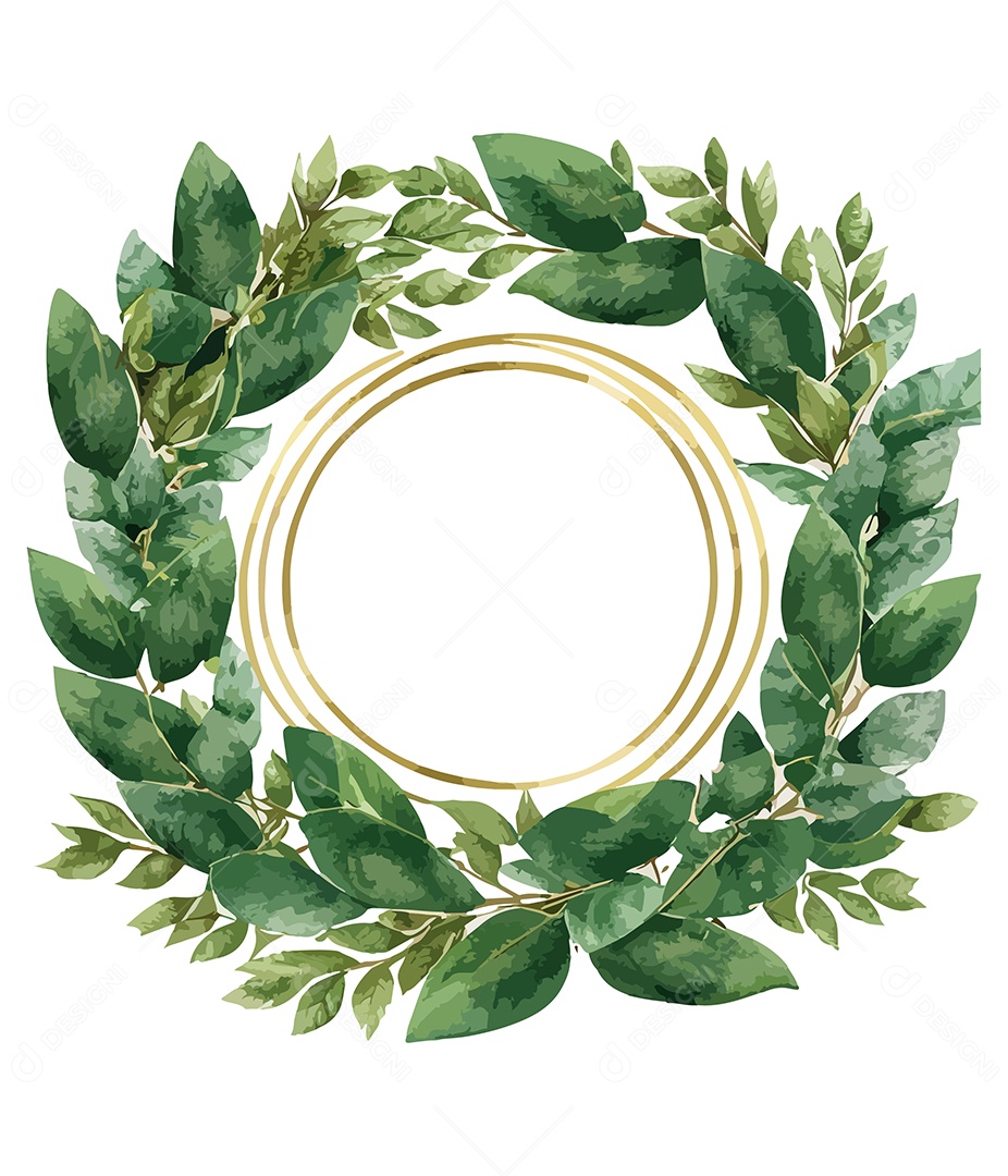 Flor De Aquarela Verde Em Forma De Círculo Desenhada Á Mão Vetor EPS