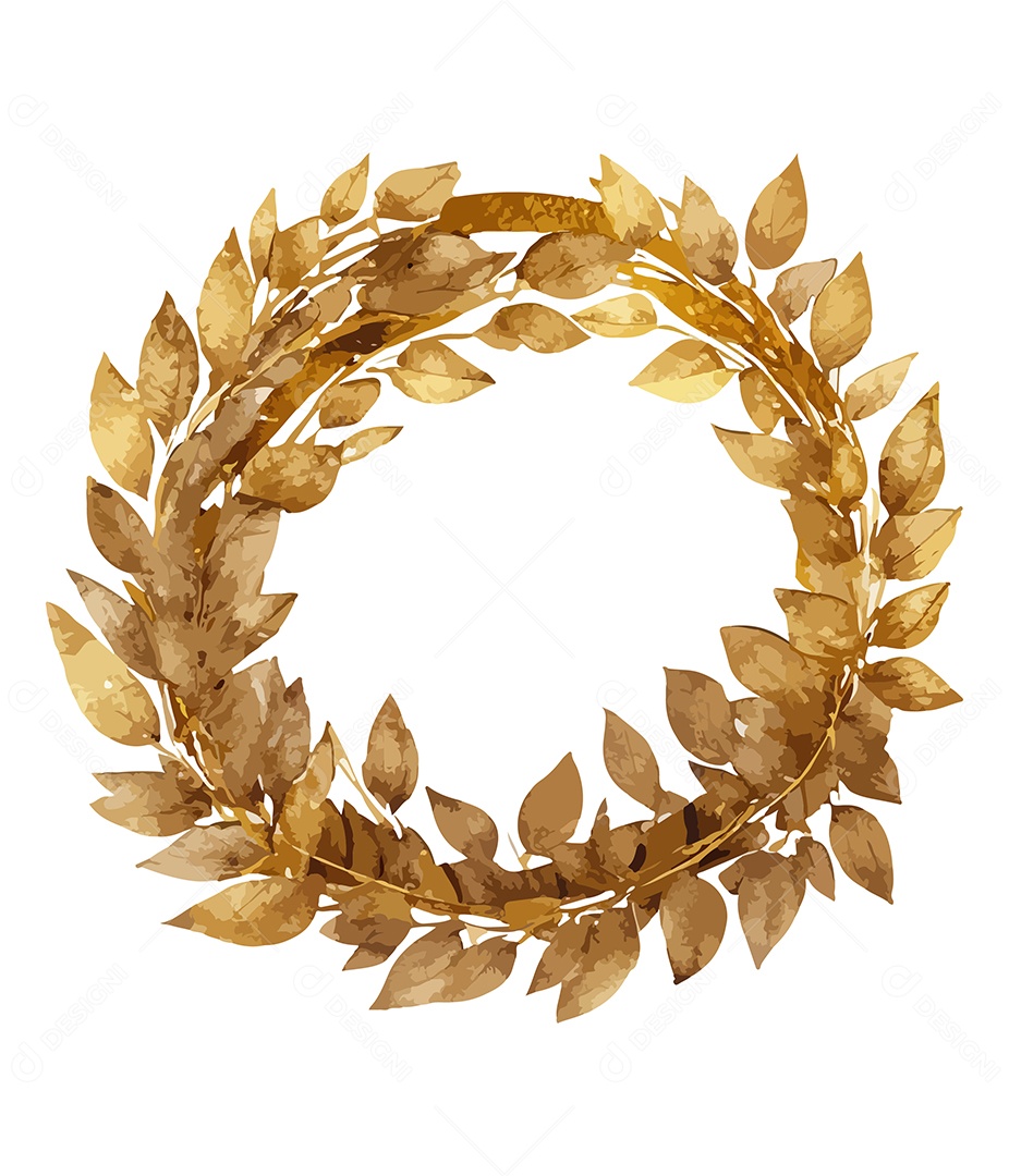 Flor De Aquarela Dourado Em Forma De Círculo Desenhada Á Mão Vetor EPS