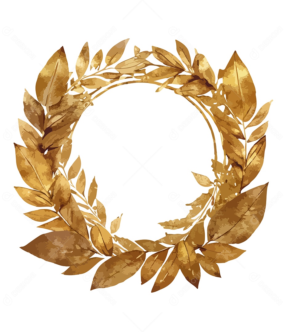 Flor De Aquarela Dourado Em Forma De Círculo Desenhada Á Mão Vetor EPS