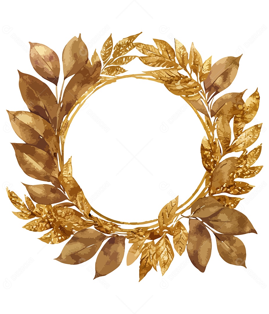 Flor De Aquarela Dourado Em Forma De Círculo Desenhada Á Mão Vetor EPS