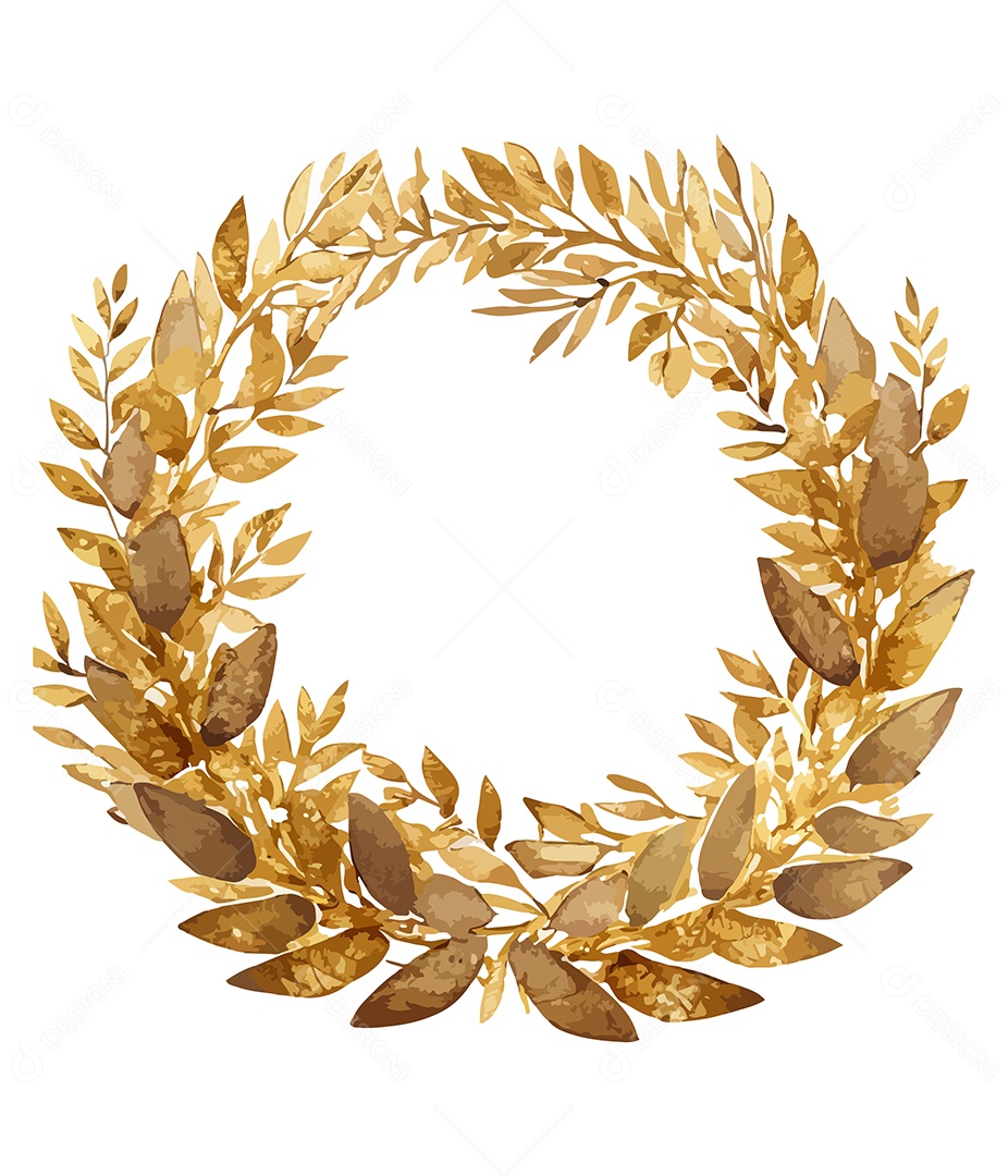 Flor De Aquarela Dourado Em Forma De Círculo Desenhada Á Mão Vetor EPS