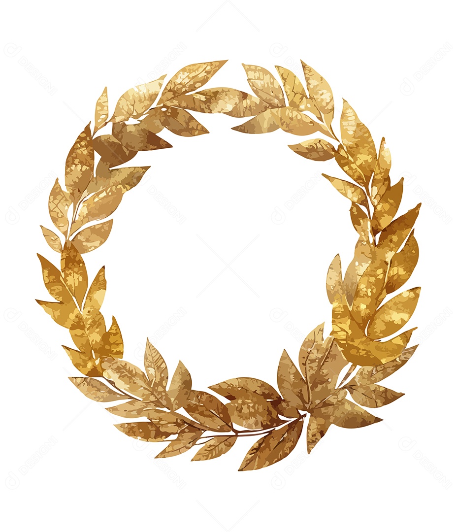 Flor De Aquarela Dourado Em Forma De Círculo Desenhada Á Mão Vetor EPS